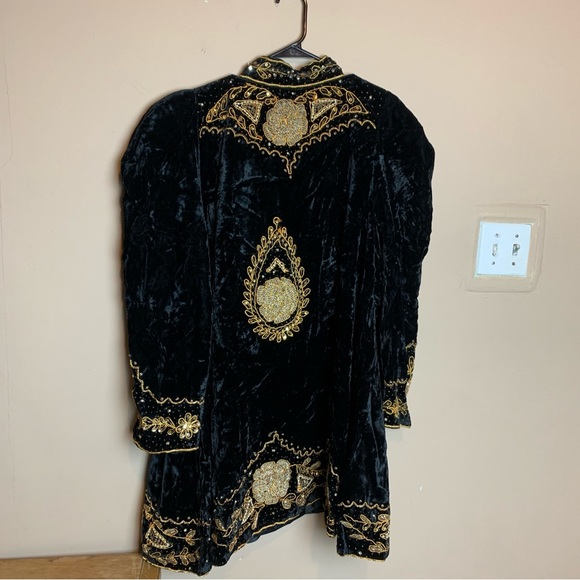 Vintage 1980s Tan-Chho Black Gold Embellished Tent Duster Coat Sold As Is - Picture 2 of 14